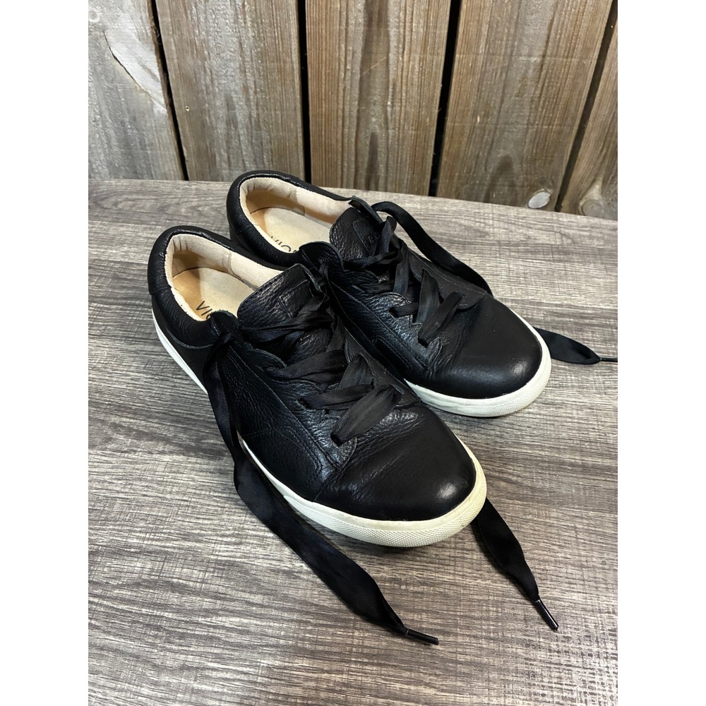 Vionic Chantelle Black Pebbled Leather Ribbon Lace Sneakers Womens 7.5